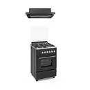 Duo Marco 4 arzatoare gaz  , Cuptor gaz, 57 x 57 cm, Rotisor, Ventilator, Grill gaz si Hota telescopica Studio Casa Wind Turbo Negru