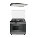 90 cm Nando Graphite Grey Studio Casa, 5 zone de gatit, Gaz, Wok, Cuptor gaz,  Clasa energetica A, Gri + Hota ST2196 Inox
