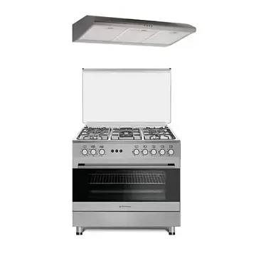 90 cm Prato Inox Studio Casa, 5 zone de gatit si Hota Clasica 90 cm Inox, Gaz, Inox