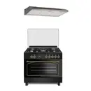 Studio Casa Ravena Antracit rustic 5 arzatoare gaz, 90 cm, Gratare fonta + Hota ST2196 inox