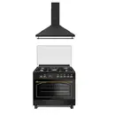 Studio Casa Ravena Antracit  Aragaz rustic 5 arzatoare gaz, Negru, 90 cm, Gratare fonta + Tosca Turbo 90 cm
