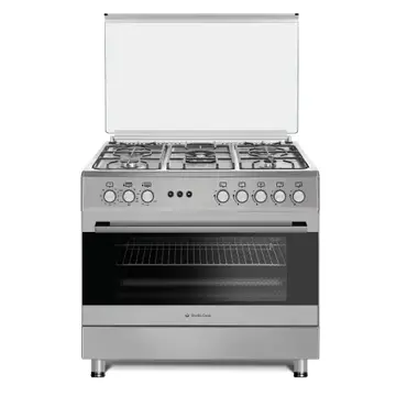 Gaz 90 cm Prato Inox Studio Casa, 5 zone de gatit, Gaz, Wok, Cuptor gaz,  Rotisor, Timer mecanic, Grill electric, Gratar fonta,  Aprindere electrica, Clasa energetica A, Inox, dubla ventilatie coacere