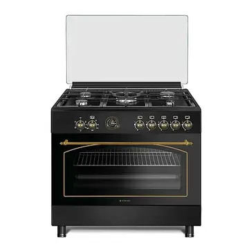 Studio Casa Ravena Antracit Aragaz rustic 5 arzatoare gaz, 90 cm, rotisor, cuptor electric cu ventilatie, Gratare fonta