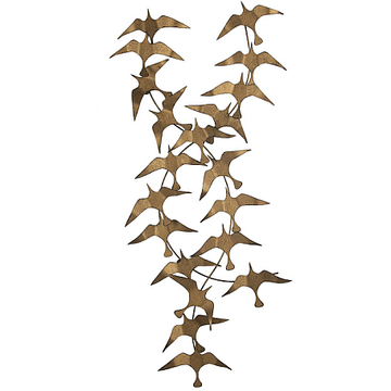 Panou metalic decorativ perete 3D, Deco Art Studio Casa, 112 x 50 cm, Pasari, Auriu