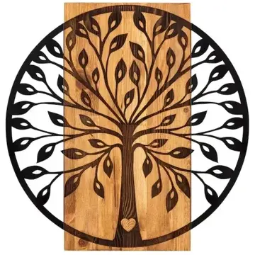 Studio Casa Decoratiune de perete Deco Art, Lemn si metal, 56 x 57.5 cm, Maro nuc/Negru