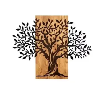 Studio Casa Decoratiune de perete Deco Art, Lemn si metal, 72 x 57.5 cm, Maro nuc/Negru