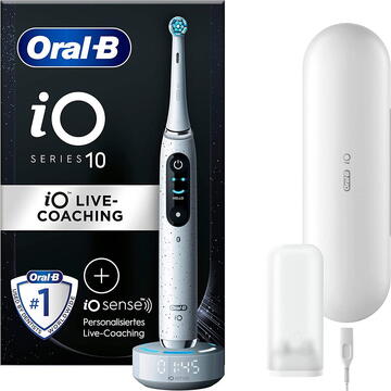 Periute de dinti clasice Braun Oral-B iO Series 10 Stardust, Bluetooth, Curatare 3D, Inteligenta artificiala, 7 moduri, Alb