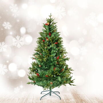 GLOBIZ Brad artificial – 180 cm – PE/PVC – cu bobițe roșii