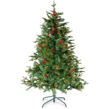 GLOBIZ Brad artificial – 150 cm – PE/PVC – cu bobițe roșii