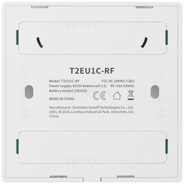 Intrerupator inteligent Sonoff T2EU1C-RF, Wireless, 50 m, Alb
