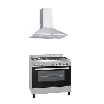 Pachet Aragaz clasic 5 arzatoare gaz, Cuptor gaz, 90x60 cm, Studio Casa , Tivoli, grill electric , rotisor, aprindere electrica+Hota Decorativa 90 Cm, Kaminox90, 1 Motor Turbo , Studio Casa