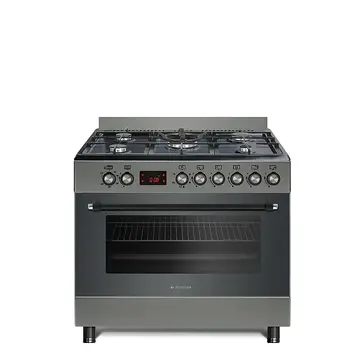 Studio Casa Aragaz gaz  90 cm Nando Graphite Grey, 5 zone de gatit, Gaz, Wok, Cuptor gaz,  Rotisor, Timer digital, Grill electric, Plita fonta,  Aprindere electrica, Clasa energetica A, Gri