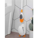 Perie de toaletă în formă de rață cu suport - portocaliu/alb