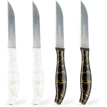 Family Set cutite de bucatarie, 4 bucati, 15 cm, inox/plastic, negru/alb