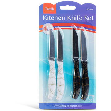 Family Set cutite de bucatarie, 4 bucati, 15 cm, inox/plastic, negru/alb