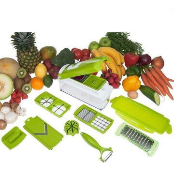 GLOBIZ Razătoare multifuncțională de bucătărie cu accesorii pentru feliere, răzuire și depozitare