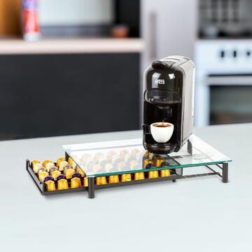 Bewello Suport metalic pentru capsule de cafea – 60 capsule Nespresso – 410 x 260 x 60 mm – negru mat