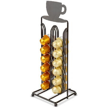 Bewello Suport metalic pentru capsule de cafea – 28 capsule Nespresso – 125 x 115 x 340 mm – negru mat