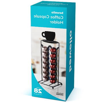 Bewello Suport metalic pentru capsule de cafea – 28 capsule Nespresso – 125 x 115 x 340 mm – negru mat