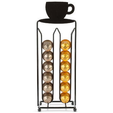 Bewello Suport metalic pentru capsule de cafea – 28 capsule Nespresso – 125 x 115 x 340 mm – negru mat