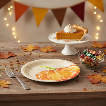 GLOBIZ Set 12 farfurii de hârtie – model dovleac – 2 dimensiuni (230 / 180 mm)