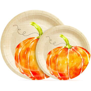 GLOBIZ Set 12 farfurii de hârtie – model dovleac – 2 dimensiuni (230 / 180 mm)