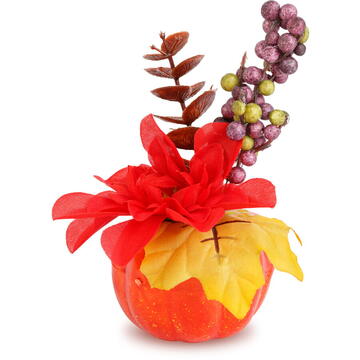 GLOBIZ Dovleac decorativ de toamnă cu flori și bobițe – 8 x 10 cm – 4 modele