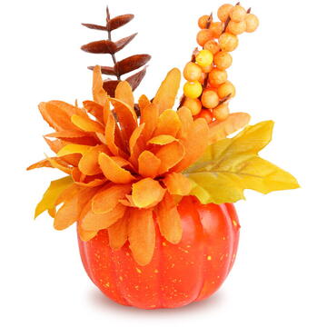 GLOBIZ Dovleac decorativ de toamnă cu flori și bobițe – 8 x 10 cm – 4 modele