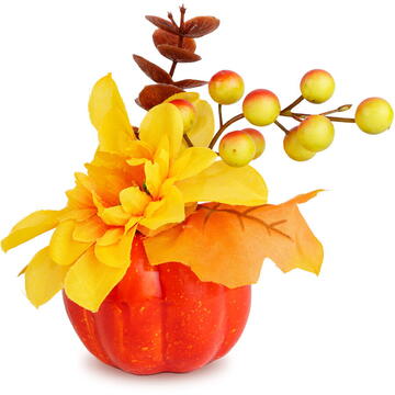 GLOBIZ Dovleac decorativ de toamnă cu flori și bobițe – 8 x 10 cm – 4 modele
