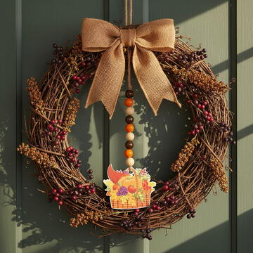 GLOBIZ Decorațiune de toamnă – coș al abundenței – din lemn – agățat – 29 x 9 cm