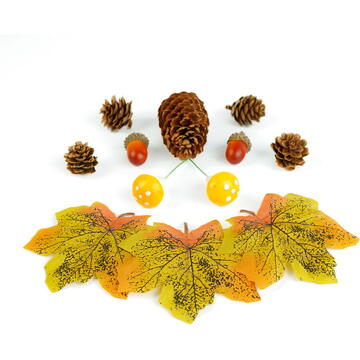 GLOBIZ Decorațiune de toamnă – set frunze, conuri de brad și dovleci – 4 modele