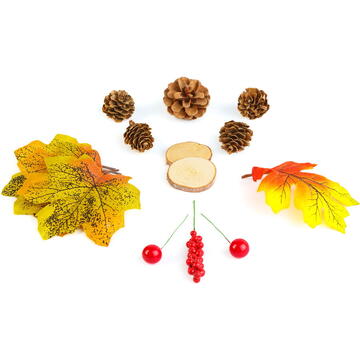 GLOBIZ Decorațiune de toamnă – set frunze, conuri de brad și dovleci – 4 modele
