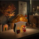 GLOBIZ Decorațiune luminoasă de toamnă – căsuță-ciupercă cu vulpe – lemn – 15 x 16 x 5 cm