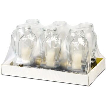 GLOBIZ Lumânare din sticlă cu capac din plastic – alb, capac negru auriu antichizat – 31 cm