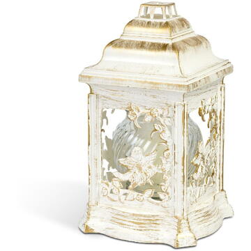 GLOBIZ Lumânare - catedrală din plastic cu motiv îngeraș, interior din sticlă – alb, capac auriu antichizat