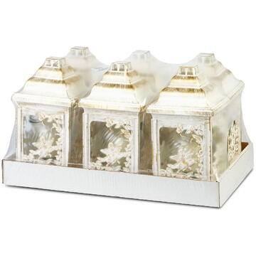 GLOBIZ Lumânare - catedrală din plastic cu motiv îngeraș, interior din sticlă – alb, capac auriu antichizat