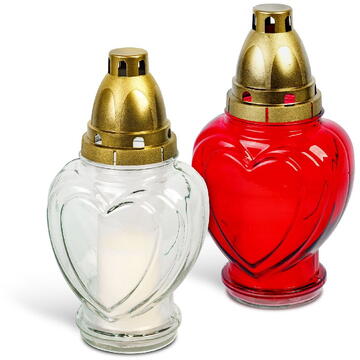 GLOBIZ Lumânare din sticlă în formă de inimă cu capac din plastic – roșu-alb – 21,7 cm - 2 modele