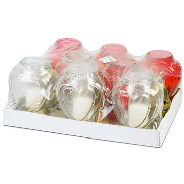 GLOBIZ Lumânare din sticlă în formă de inimă cu capac din plastic – roșu-alb – 21,7 cm - 2 modele