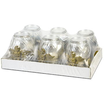 GLOBIZ Lumânare din sticlă cu îngeraș și capac din plastic – alb, capac negru auriu antichizat – 20 cm