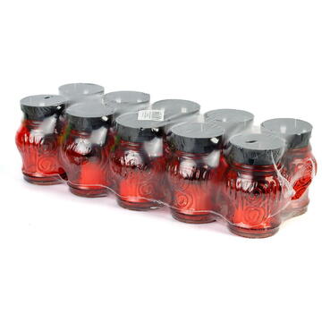 GLOBIZ Lumânare din sticlă roșie cu capac din plastic negru – 14 cm