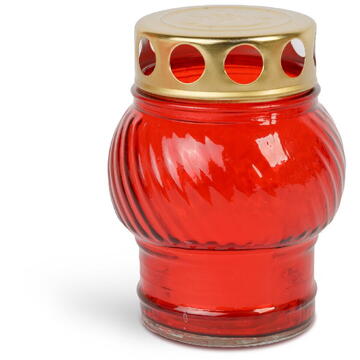 GLOBIZ Lumânare din sticlă roșie cu capac metalic auriu – 10 cm