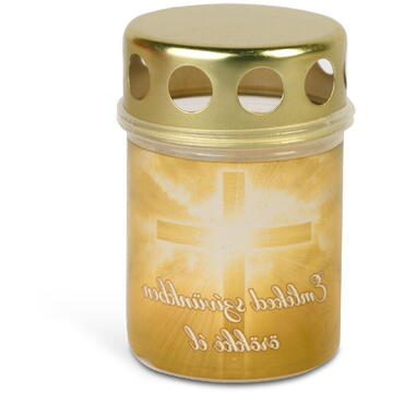 GLOBIZ Lumânare din plastic cu cruce și capac metalic auriu – „Emléked Szívünkben Örökké Él” – 8,5 cm