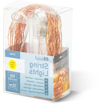 GLOBIZ Fâșie luminoasă tip ghirlandă – 100 microLED-uri – lumină alb cald – 10 m – pe baterii AA