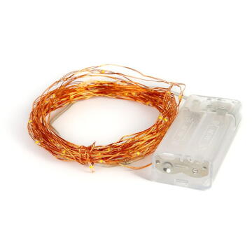 GLOBIZ Fâșie luminoasă tip ghirlandă – 100 microLED-uri – lumină alb cald – 10 m – pe baterii AA