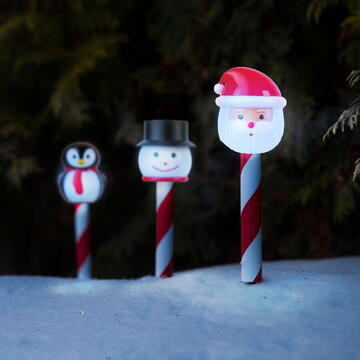 North Pole Lampă solară de Crăciun – LED alb rece – modele Moș Crăciun, om de zăpadă, pinguin – 36,5 x 6 x 6 cm