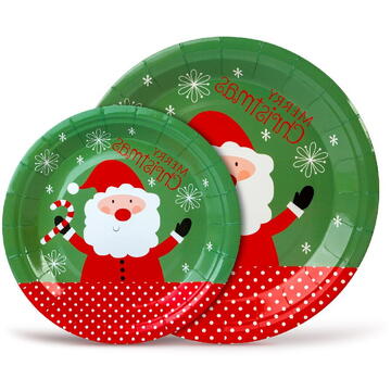 GLOBIZ Set farfurii de Crăciun din hârtie – model Moș Crăciun – 16,5 / 23 cm – 12+12 bucăți / pachet