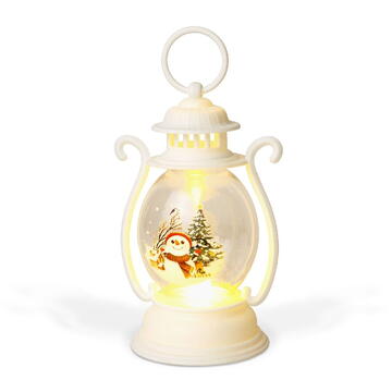 GLOBIZ Decorațiune de Crăciun – felinar cu LED – model om de zăpadă – alb – 16,5 x 7 cm