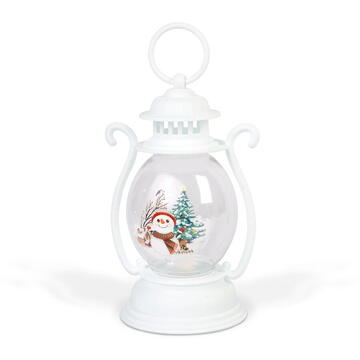 GLOBIZ Decorațiune de Crăciun – felinar cu LED – model om de zăpadă – alb – 16,5 x 7 cm
