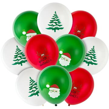 GLOBIZ Set baloane de Crăciun – roșu, alb, verde – cu motive festive – 10 bucăți / pachet