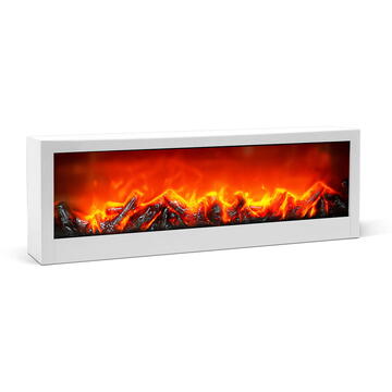 Bewello Șemineu decorativ LED cu efect de flacără – alb – pe baterii / USB – 60 x 10 x 20 cm